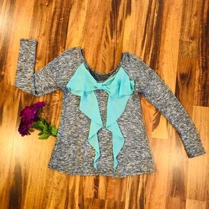 Soft grey teal bow sweater MoaMoa
